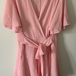 Womens Romper - VNeck - Short Baggy Sleeve - Waist Tie - Double Layer Ruffle Hem
